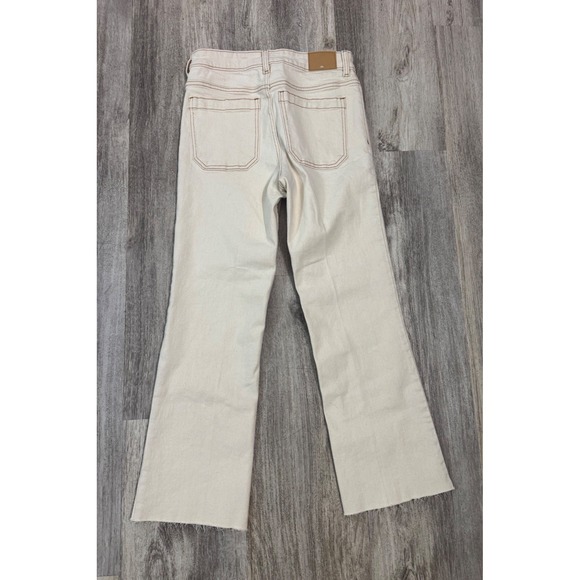ZARA High Waisted Wide Leg Jeans Cream Tan Contrast Stitch Raw Hem Women US 4 - Picture 2 of 10